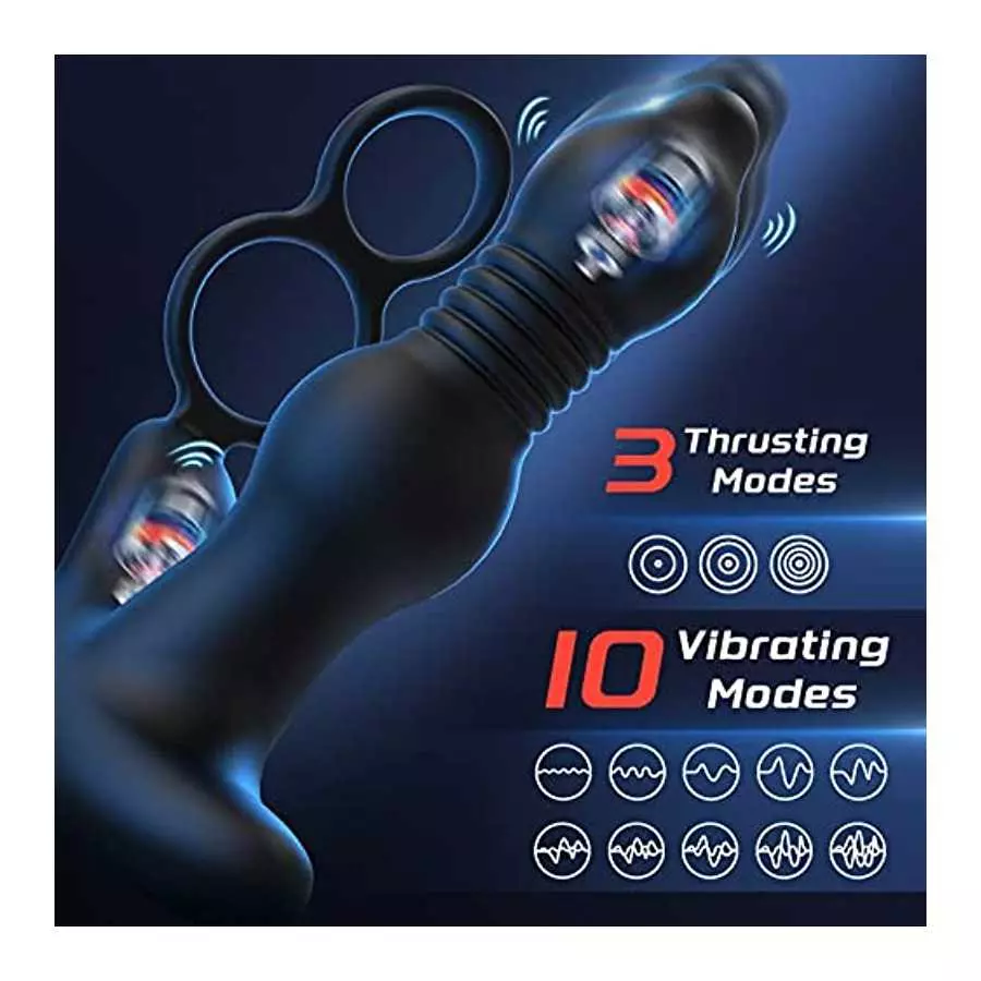 Prostate Massager Anal Vibrator for Men - Anal Sex Toys with Cock Ring, Mens Adult Sex Toys Anal dildo 10 Thrusting & Vibrating 