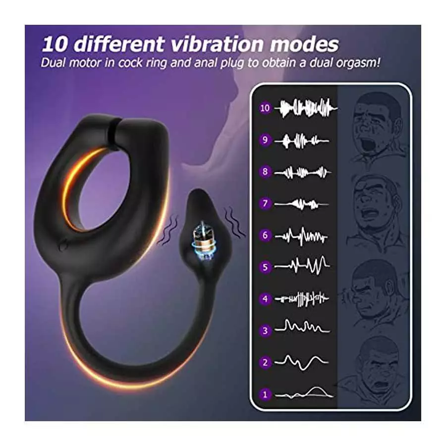 Vibrating Cock Ring with Anal Plug, lvhua Penis Ring Vibrator Magnet Adsorption Design, 10 Vibration Modes Adult Sex Toys for Me