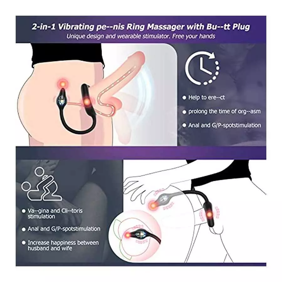 Vibrating Cock Ring with Anal Plug, lvhua Penis Ring Vibrator Magnet Adsorption Design, 10 Vibration Modes Adult Sex Toys for Me