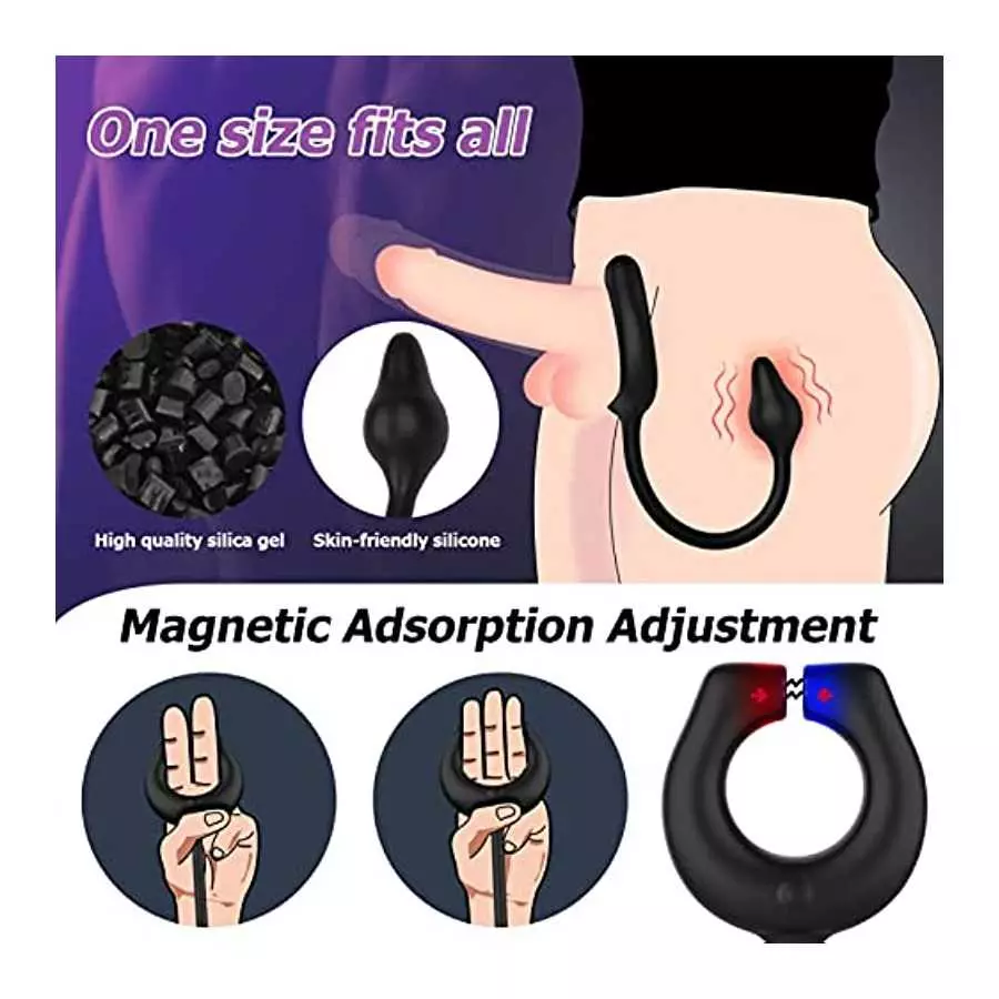 Vibrating Cock Ring with Anal Plug, lvhua Penis Ring Vibrator Magnet Adsorption Design, 10 Vibration Modes Adult Sex Toys for Me