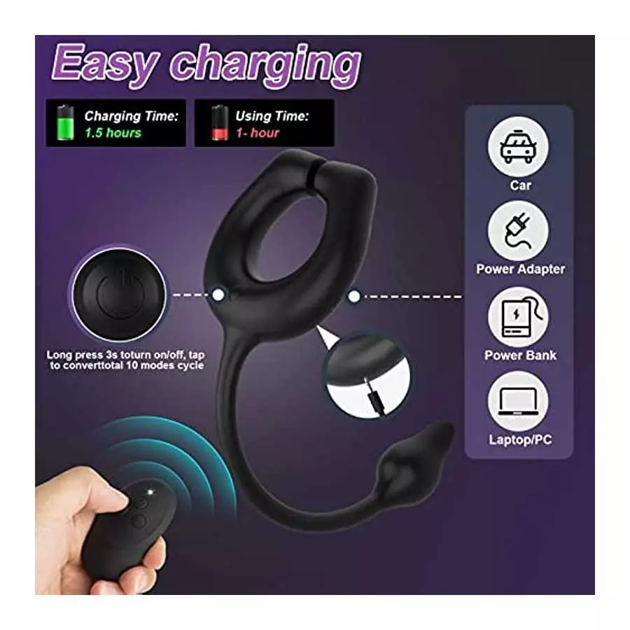 Vibrating Cock Ring with Anal Plug, lvhua Penis Ring Vibrator Magnet Adsorption Design, 10 Vibration Modes Adult Sex Toys for Me