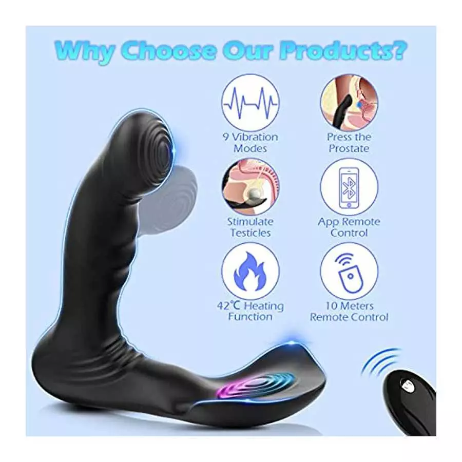 AMOVIBE Prostate Massager with 9 Wiggle & Vibration Patterns, App Control Anal Plug, Prostate Stimulor Toys with Heating Functio
