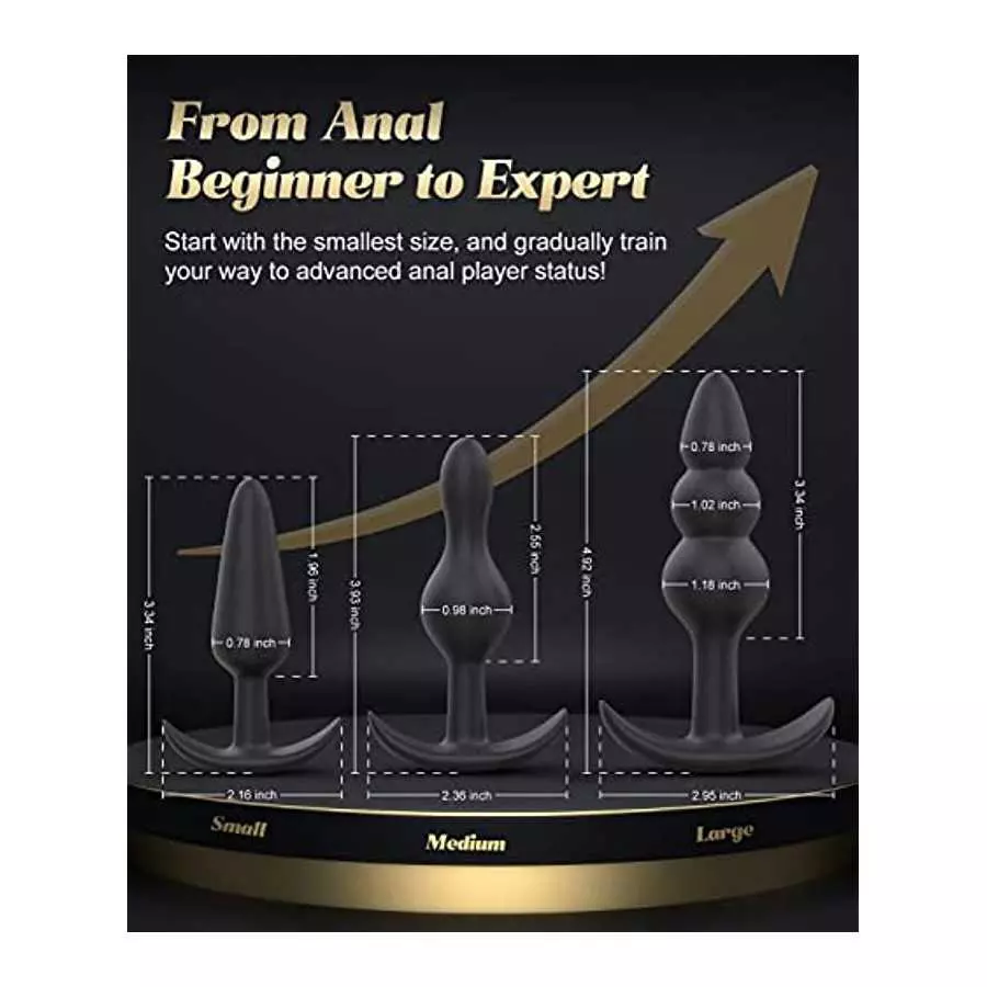 Butt Plug, Pack of 3 Anal Plugs, Silicone Anal Trainer Set from Beginners to Advanced Player, Anal Beads Plug Kit for Comfortabl