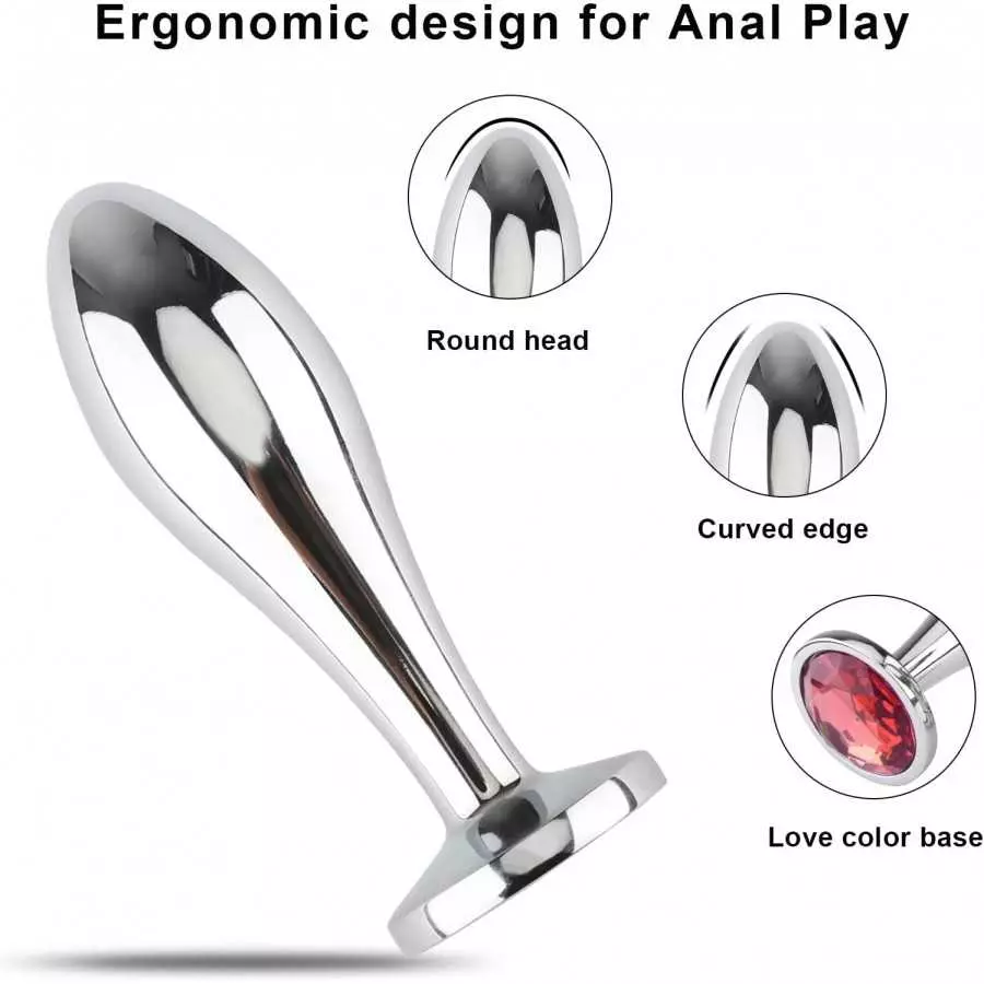 Anal Butt Plug, 3Pcs Set Safety Metal Anal Butt Plug Sex Toy with Crystal Diamond Beginner Anal Toy for Adult Unisex (Blue)
