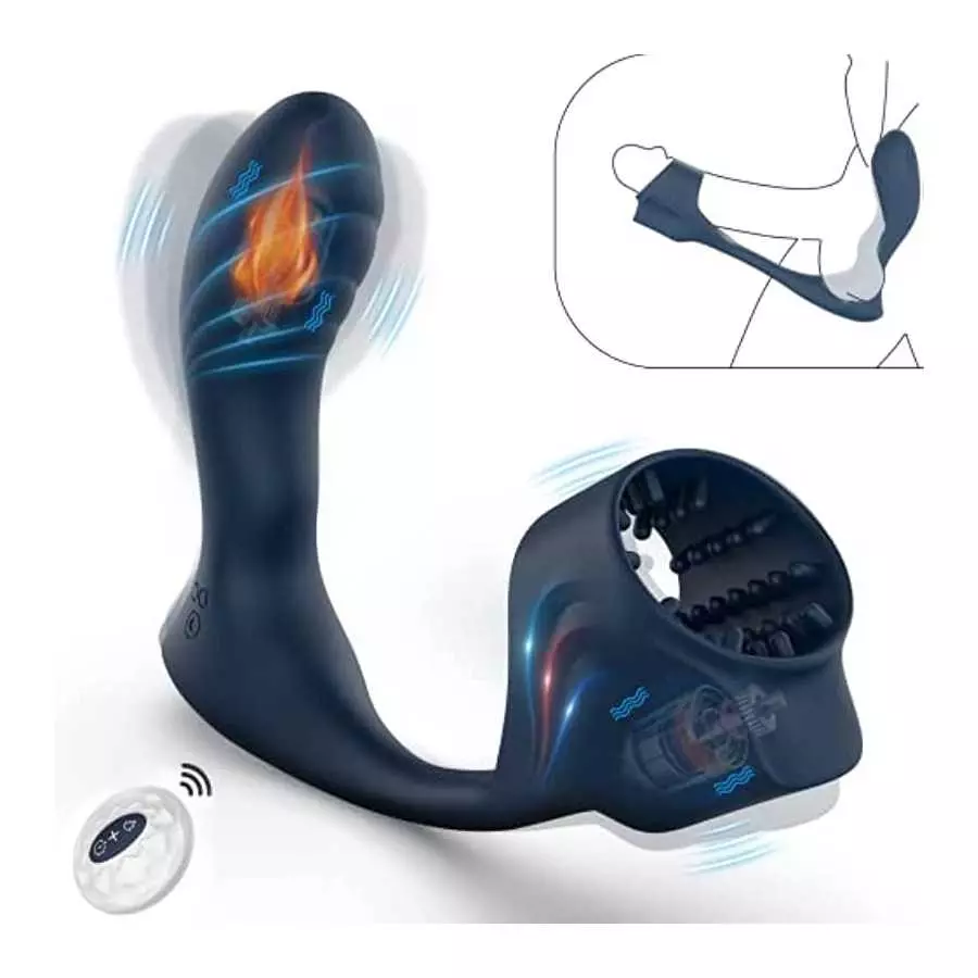 Anal Toy Prostate Massager Vibrator with Penis Ring, 7 Vibration Modes and Heating, Silicone Butt Plug Remote Control,Waterproof Anal Toy Prostate Massager Vibrator with Penis Ring, 7 Vibration Modes and Heating, Silicone Butt Plug Remote Control,Waterproof