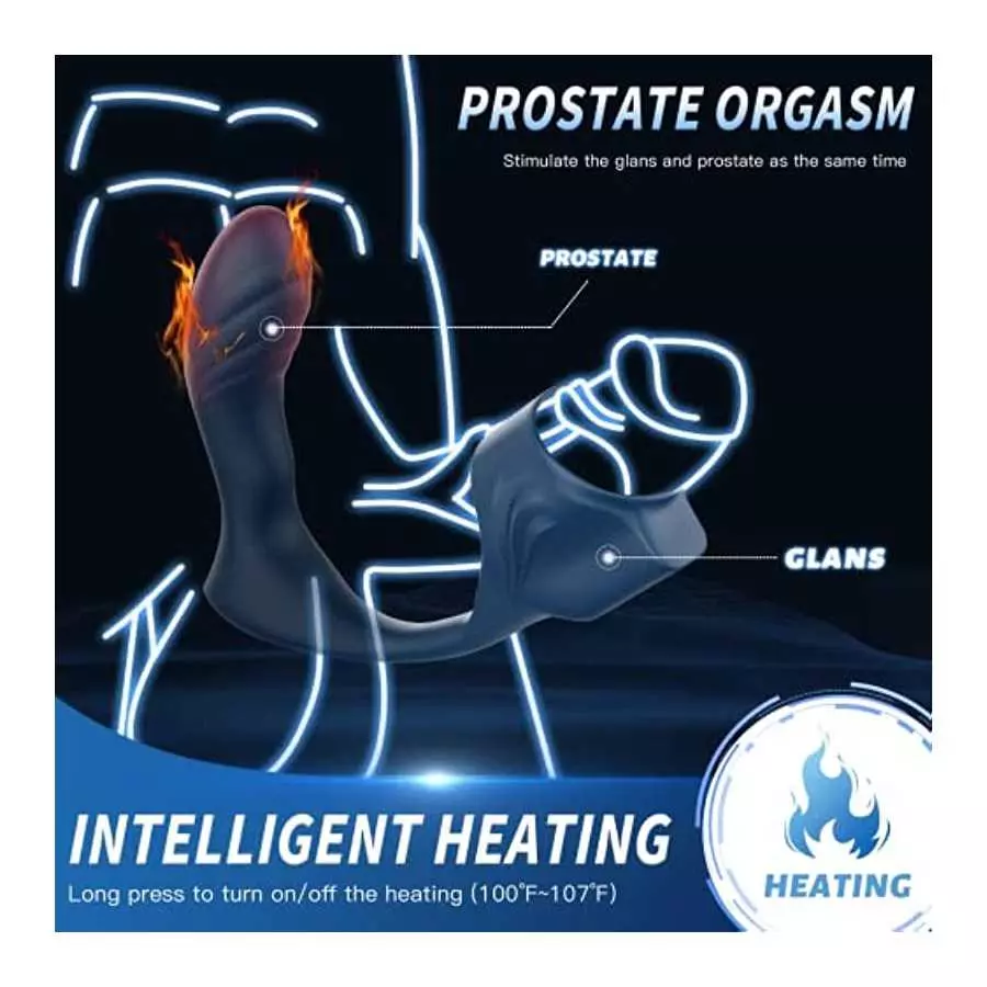 Anal Toy Prostate Massager Vibrator with Penis Ring, 7 Vibration Modes and Heating, Silicone Butt Plug Remote Control,Waterproof