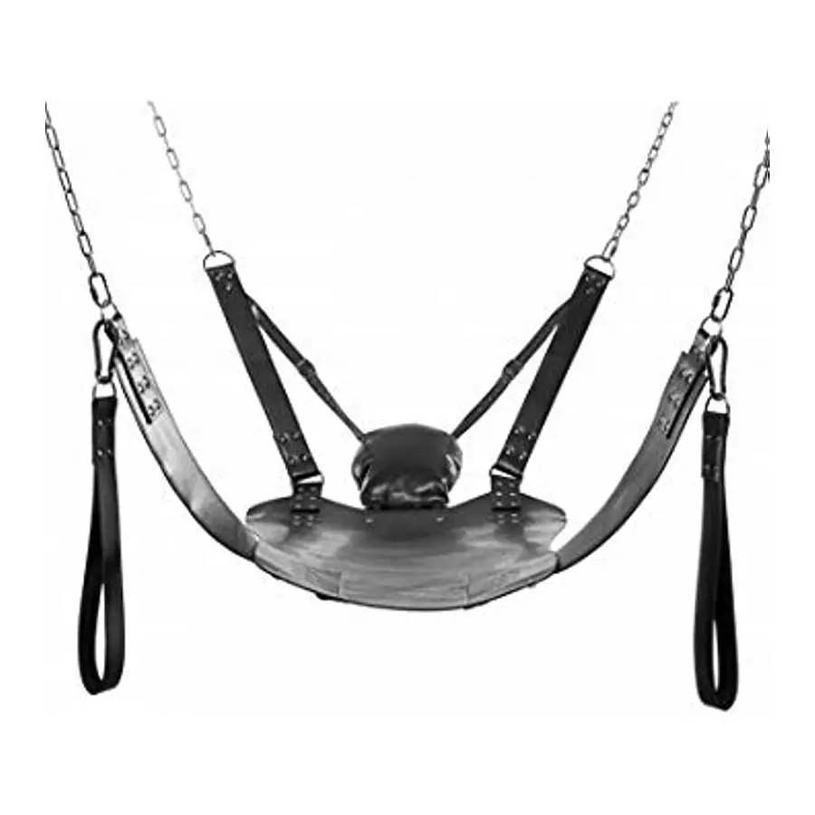 Master Series Leather Bondage Swing with Stirrups and Pillow Master Series Leather Bondage Swing with Stirrups and Pillow