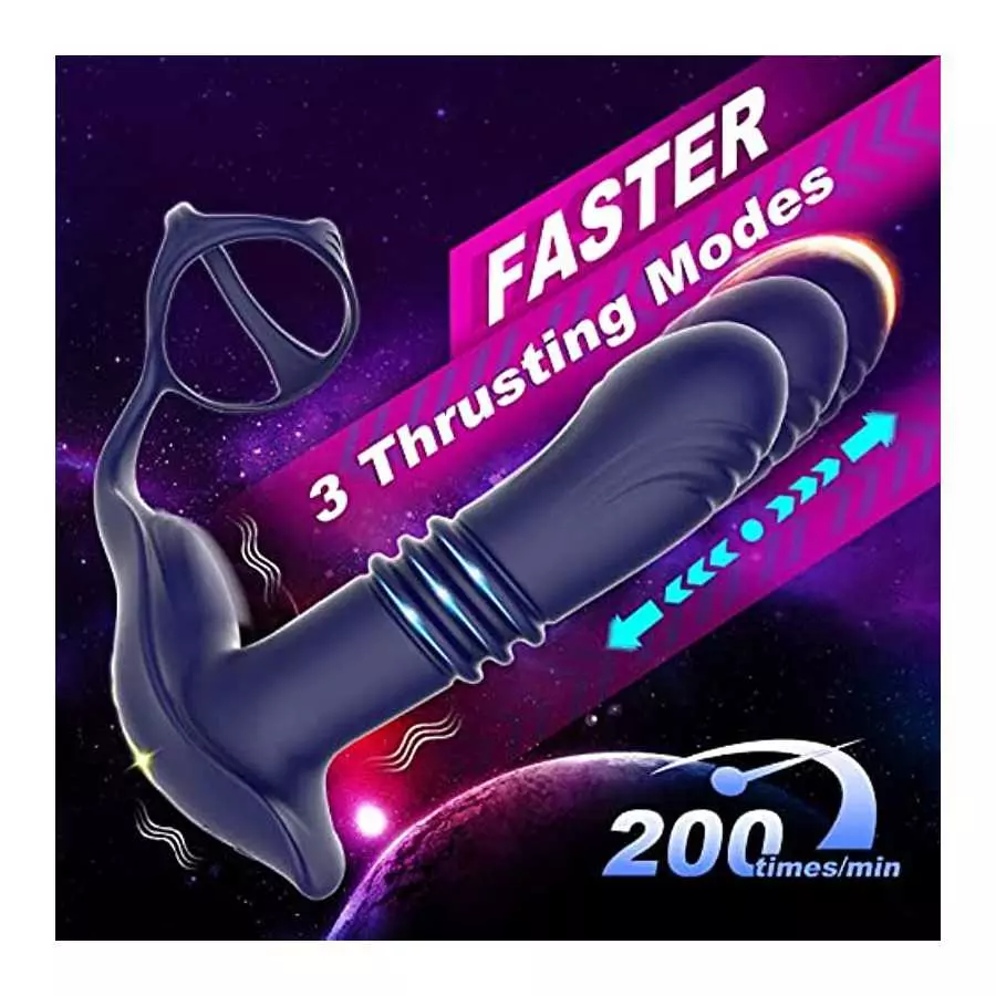 Thrusting Anal Vibrators Prostate Massager with Dual Cock Ring,Silicone Butt Plug 3 Thrusting Modes & 11 Vibration Modes Male Pr