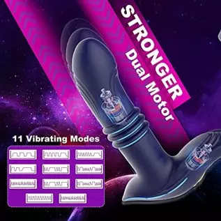 Thrusting Anal Vibrators Prostate Massager with Dual Cock Ring,Silicone Butt Plug 3 Thrusting Modes & 11 Vibration Modes Male Pr