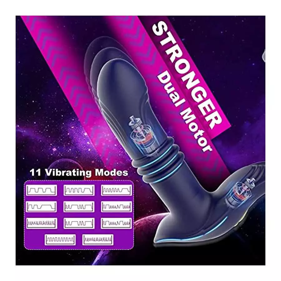Thrusting Anal Vibrators Prostate Massager with Dual Cock Ring,Silicone Butt Plug 3 Thrusting Modes & 11 Vibration Modes Male Pr