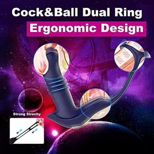 Thrusting Anal Vibrators Prostate Massager with Dual Cock Ring,Silicone Butt Plug 3 Thrusting Modes & 11 Vibration Modes Male Pr