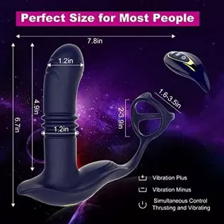 Thrusting Anal Vibrators Prostate Massager with Dual Cock Ring,Silicone Butt Plug 3 Thrusting Modes & 11 Vibration Modes Male Pr