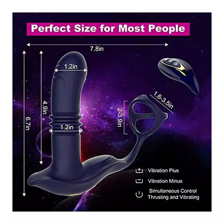 Thrusting Anal Vibrators Prostate Massager with Dual Cock Ring,Silicone Butt Plug 3 Thrusting Modes & 11 Vibration Modes Male Pr