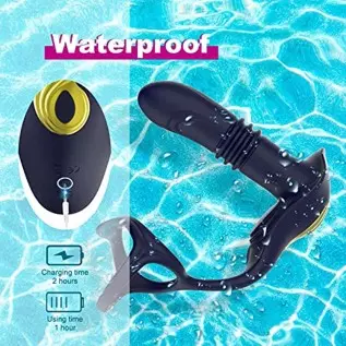 Thrusting Anal Vibrators Prostate Massager with Dual Cock Ring,Silicone Butt Plug 3 Thrusting Modes & 11 Vibration Modes Male Pr