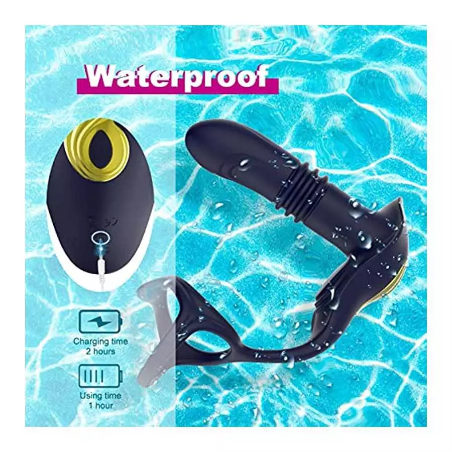 Thrusting Anal Vibrators Prostate Massager with Dual Cock Ring,Silicone Butt Plug 3 Thrusting Modes & 11 Vibration Modes Male Pr