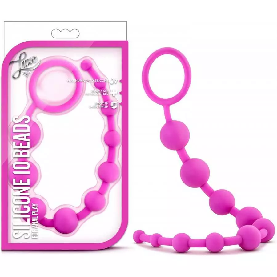 Blush Luxe Silicone 10 Beads - Silky Smooth Ultrasilk - Puria Platinum Silicone - Beginners Anal Beads -12.5" Long with Sturdy P