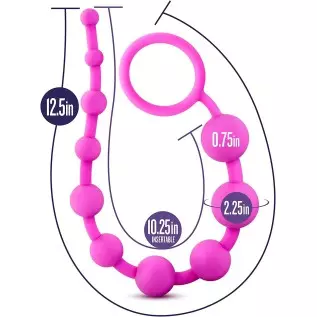 Blush Luxe Silicone 10 Beads - Silky Smooth Ultrasilk - Puria Platinum Silicone - Beginners Anal Beads -12.5" Long with Sturdy P