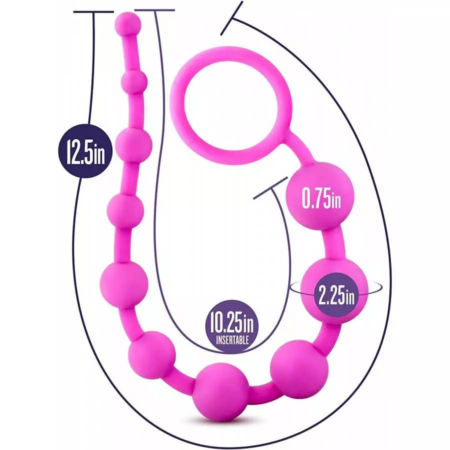 Blush Luxe Silicone 10 Beads - Silky Smooth Ultrasilk - Puria Platinum Silicone - Beginners Anal Beads -12.5" Long with Sturdy P