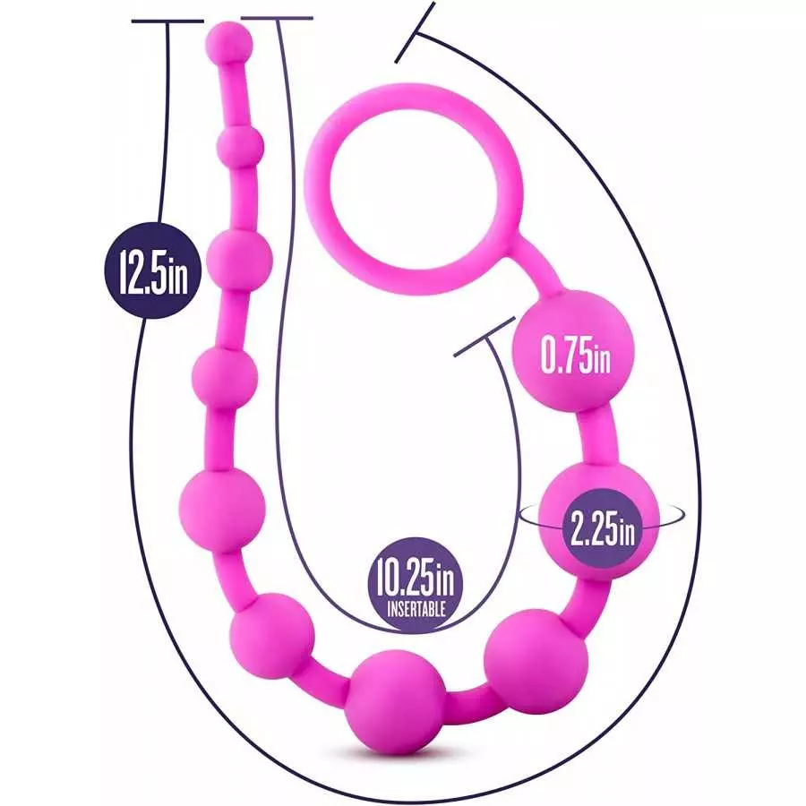 Blush Luxe Silicone 10 Beads - Silky Smooth Ultrasilk - Puria Platinum Silicone - Beginners Anal Beads -12.5" Long with Sturdy P