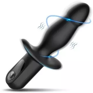 Vibrating Anal Plug with Anal Beads - Butt Plug Sex Toy with Safety Handle for Male Prostate Massager, 10 Powerful Vibration Sof