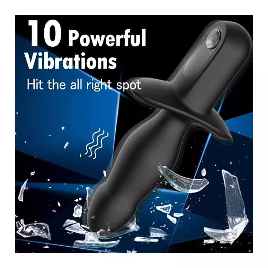 Vibrating Anal Plug with Anal Beads - Butt Plug Sex Toy with Safety Handle for Male Prostate Massager, 10 Powerful Vibration Sof