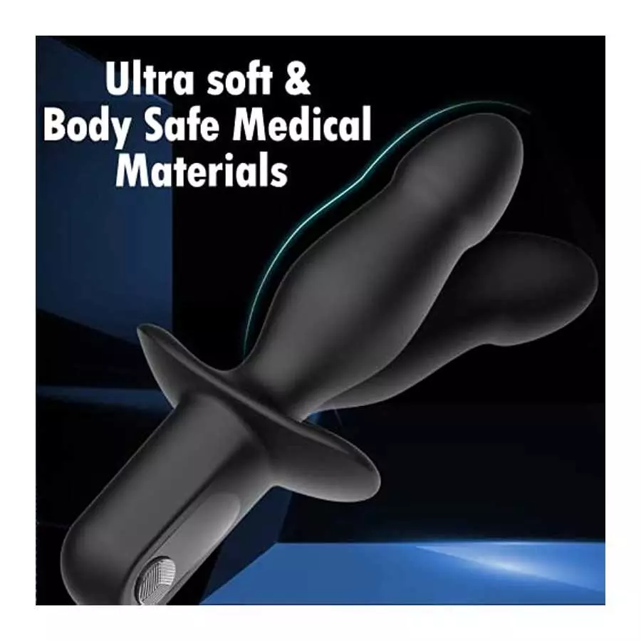 Vibrating Anal Plug with Anal Beads - Butt Plug Sex Toy with Safety Handle for Male Prostate Massager, 10 Powerful Vibration Sof