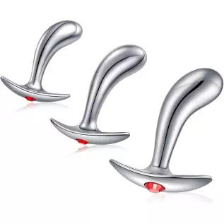 Butt Plug Trainer Kit with Flared Base Metal Anal Plugs Prostate Massage Temperature Stimulation Adult Sex Toys for Men Women