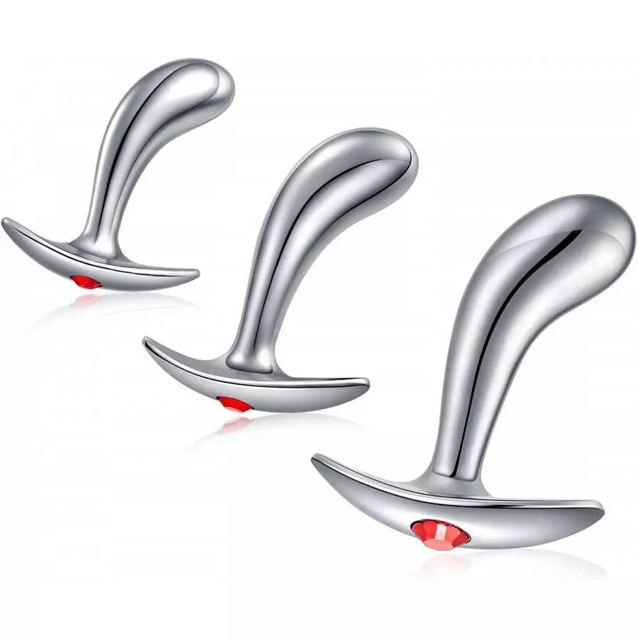 Butt Plug Trainer Kit with Flared Base Metal Anal Plugs Prostate Massage Temperature Stimulation Adult Sex Toys for Men Women
