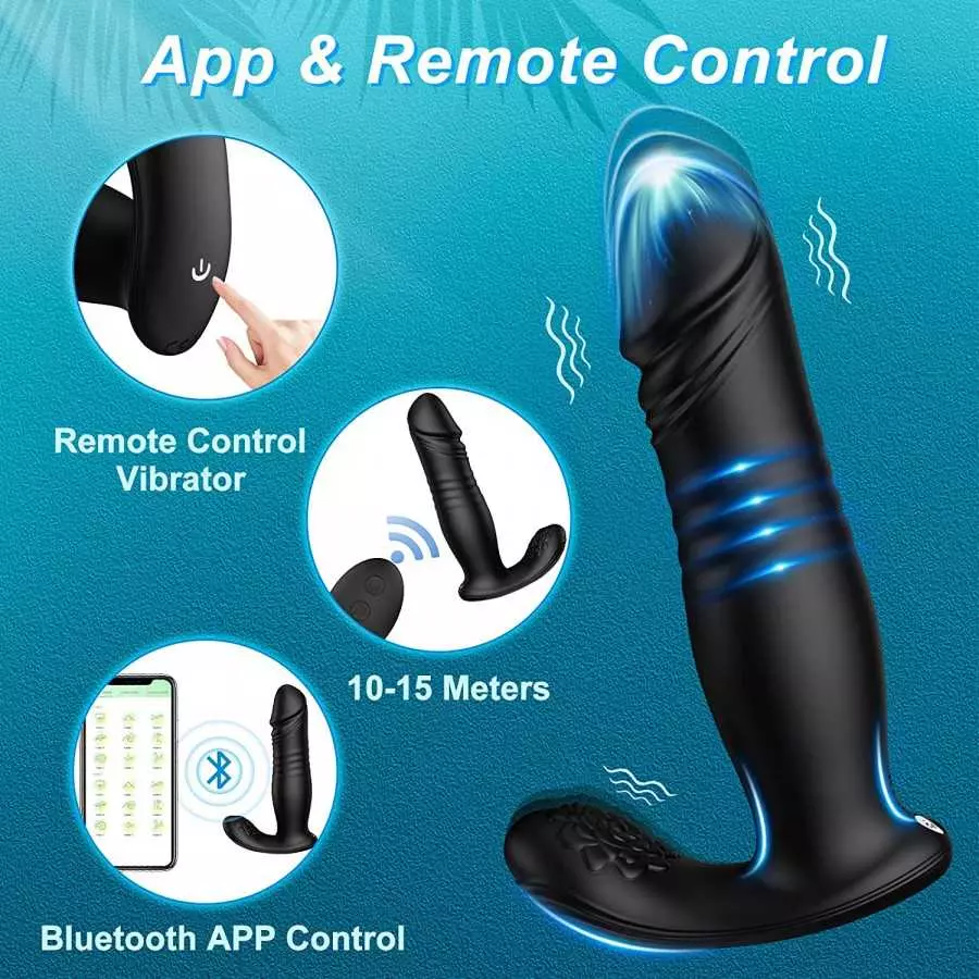 Thrusting Anal Vibrator Sex Toys Prostate Massager, APP & Remote Control Anal Plug with 6 Thrusting & 6 Vibrating, Vibrating But