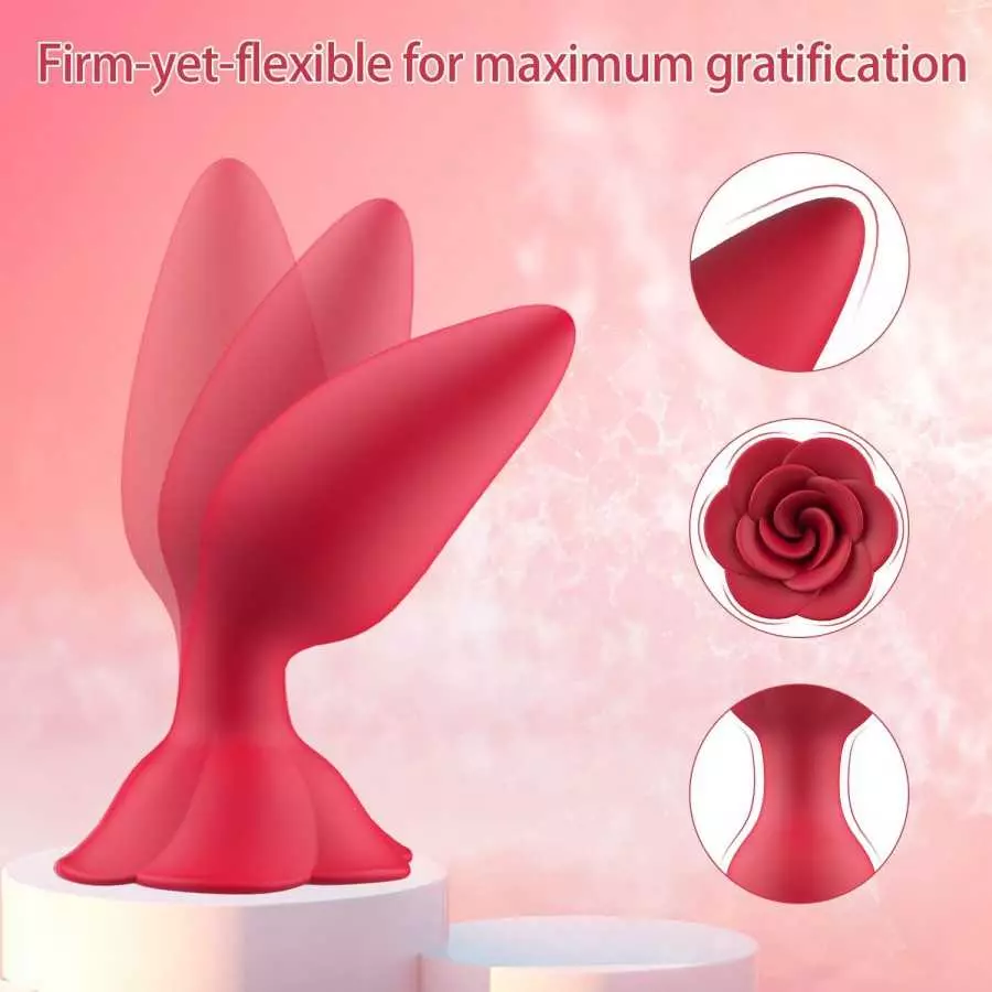 Rose Anal Plug Silicone Butt Plug for Anal Play, Anal Sex Toy Waterproof Adult Toy for Women Pleasure Red