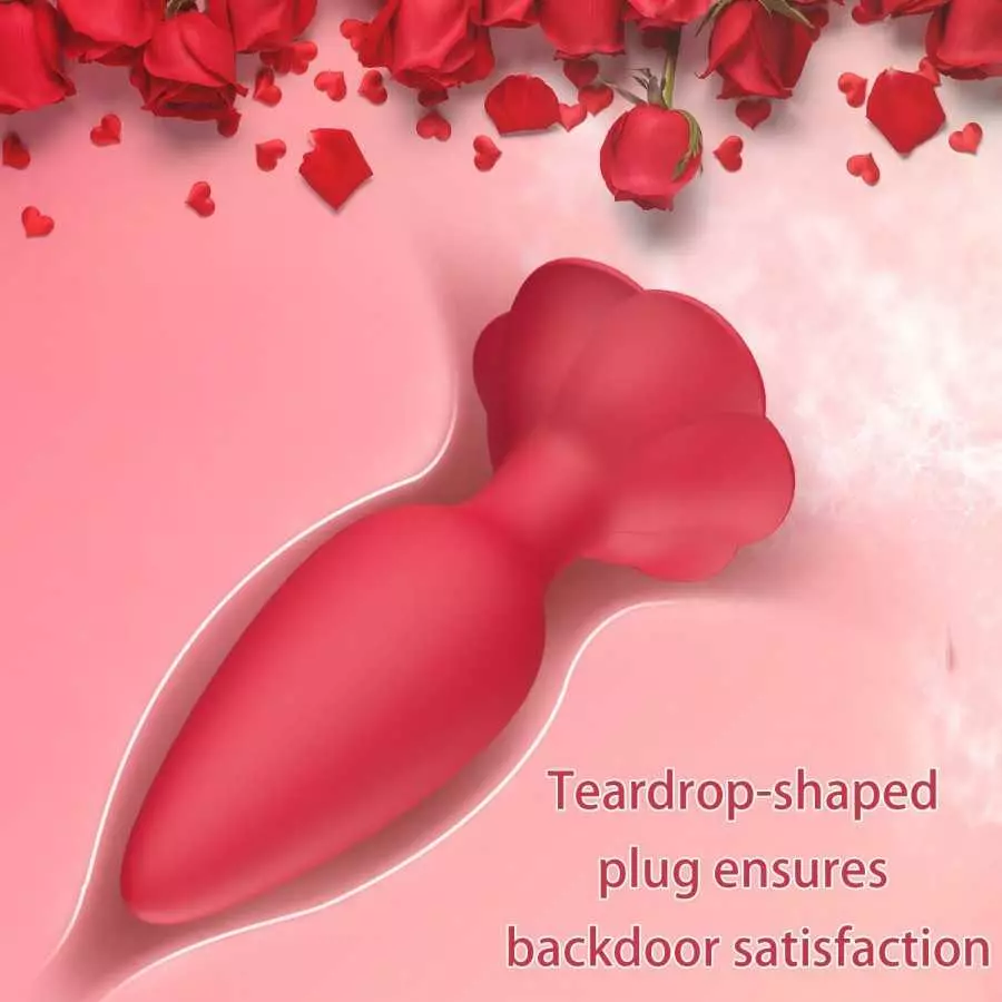 Rose Anal Plug Silicone Butt Plug for Anal Play, Anal Sex Toy Waterproof Adult Toy for Women Pleasure Red