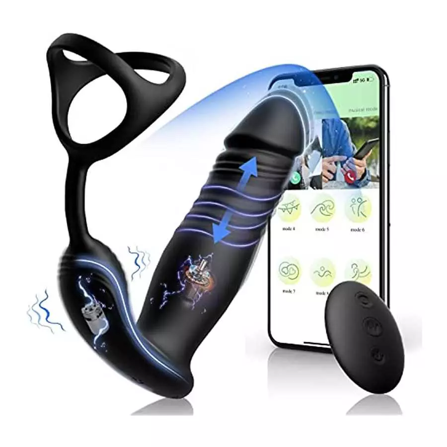 Thrusting Dildo Sex Toys Prostate Massager with Penis Ring Vibrating Cock Ring 6 Vibrating & 6 Thrusting Modes Anal Plug Male Se Thrusting Dildo Sex Toys Prostate Massager with Penis Ring Vibrating Cock Ring 6 Vibrating & 6 Thrusting Modes Anal Plug Male Se