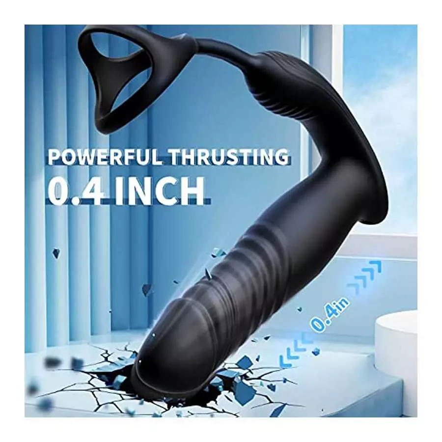 Thrusting Dildo Sex Toys Prostate Massager with Penis Ring Vibrating Cock Ring 6 Vibrating & 6 Thrusting Modes Anal Plug Male Se