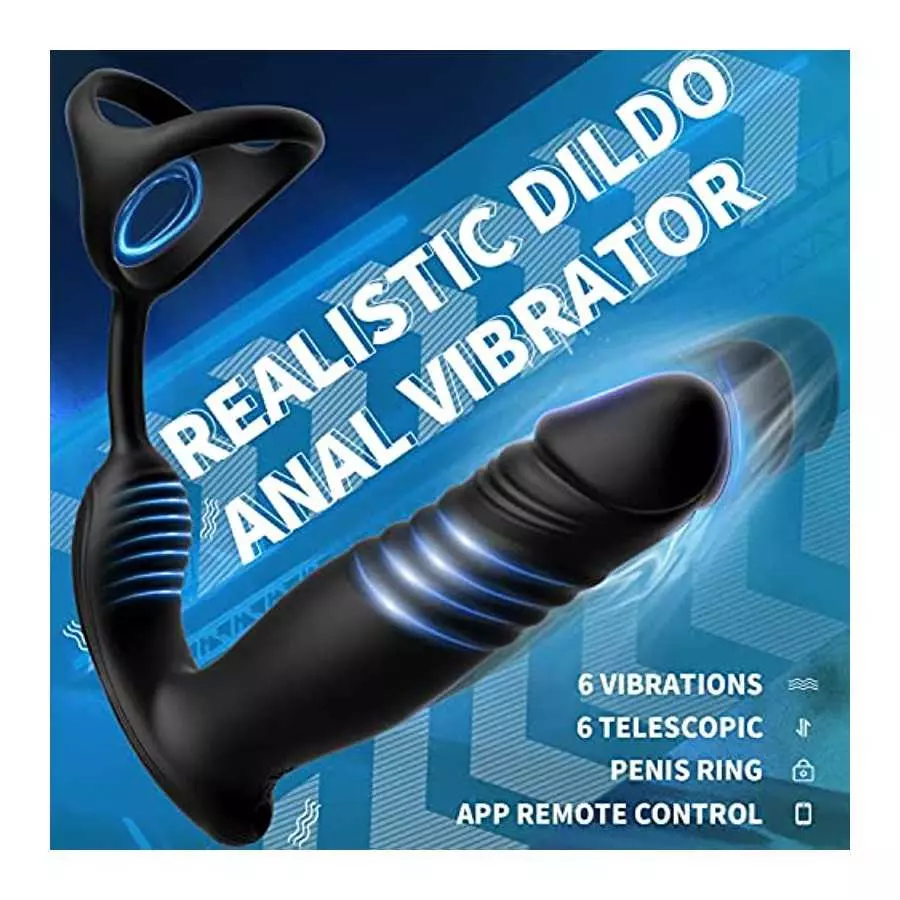 Thrusting Dildo Sex Toys Prostate Massager with Penis Ring Vibrating Cock Ring 6 Vibrating & 6 Thrusting Modes Anal Plug Male Se