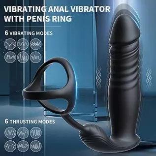 Thrusting Dildo Sex Toys Prostate Massager with Penis Ring Vibrating Cock Ring 6 Vibrating & 6 Thrusting Modes Anal Plug Male Se Thrusting Dildo Sex Toys Prostate Massager with Penis Ring Vibrating Cock Ring 6 Vibrating & 6 Thrusting Modes Anal Plug Male Se