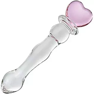 FST Glass Dildo Butt Plug, Glass Pleasure Wand, Heart Shape Crystal Massager Anal Sex Toys for Women Men Couple