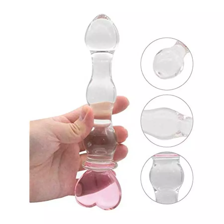 FST Glass Dildo Butt Plug, Glass Pleasure Wand, Heart Shape Crystal Massager Anal Sex Toys for Women Men Couple