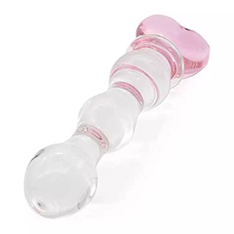FST Glass Dildo Butt Plug, Glass Pleasure Wand, Heart Shape Crystal Massager Anal Sex Toys for Women Men Couple