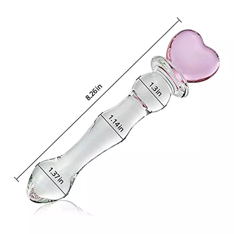 FST Glass Dildo Butt Plug, Glass Pleasure Wand, Heart Shape Crystal Massager Anal Sex Toys for Women Men Couple