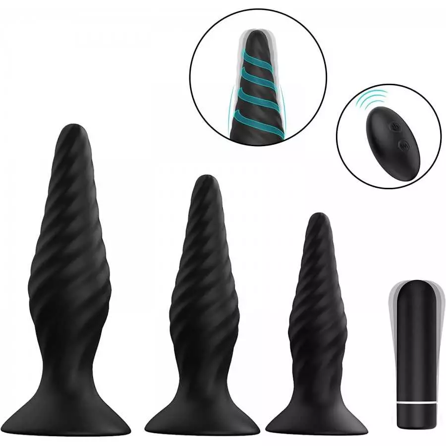 Juntame 3pcs Butt Plug Set Vibrating Anal Plug-Remote Control Anal Training Set, Silicone Vibrator Sex Toys for Men Women, Begin