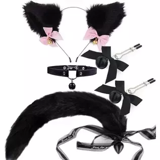Anal Plug Butt Plug, 6Pcs/Set Sex Fox Tail Anales Plug Toys Butt Plugs with Cat Ears Headband and Necklace Metal Anal Sex Toys f