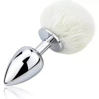 Bunny Tail Anal Plug, Metal Butt Plug with White Fluffy Rabbit Tail for Anal Sex Toys for Women Fun Sex Games (Medium)