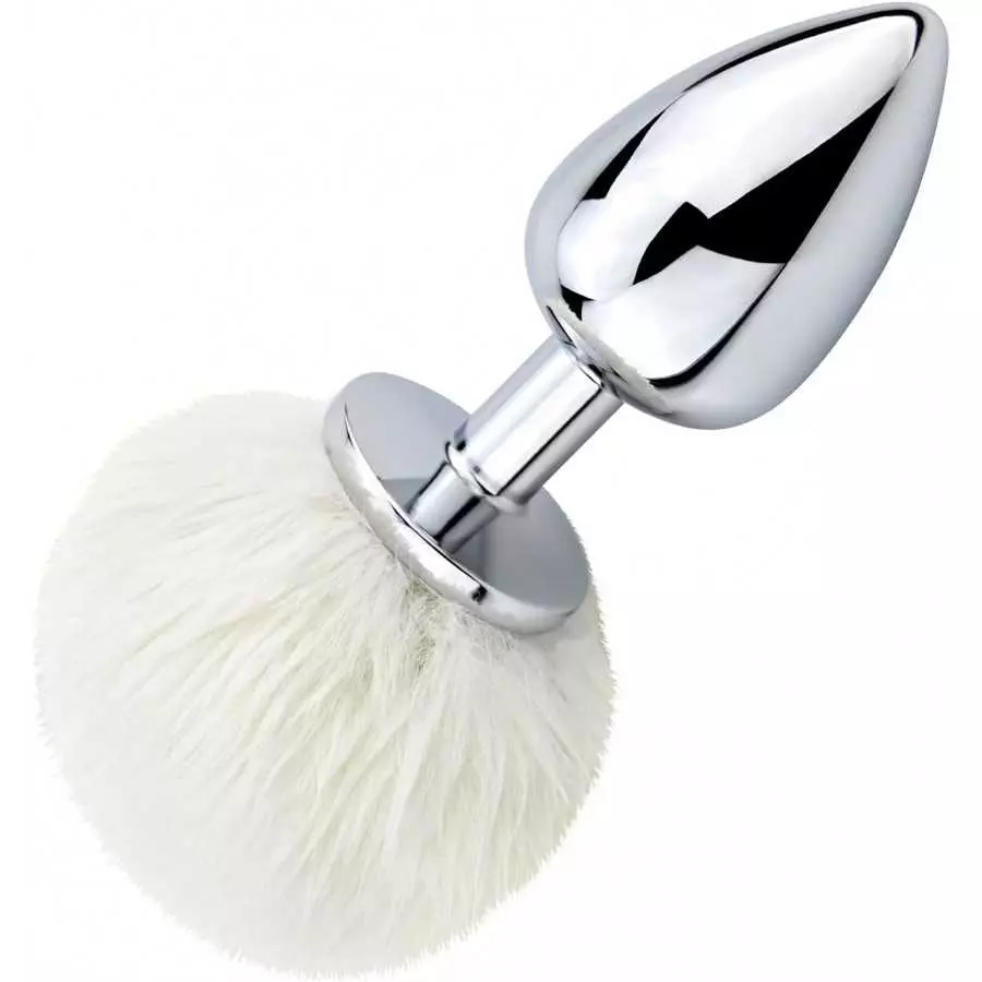 Bunny Tail Anal Plug, Metal Butt Plug with White Fluffy Rabbit Tail for Anal Sex Toys for Women Fun Sex Games (Medium)