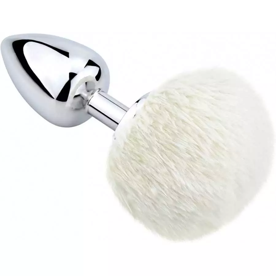 Bunny Tail Anal Plug, Metal Butt Plug with White Fluffy Rabbit Tail for Anal Sex Toys for Women Fun Sex Games (Medium)