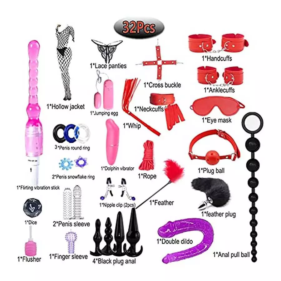 BOXIFA 32Pcs SM Bondage Restraint Vibrator Silicone Anal Plug Dildo Sex Toys for Butt Plug 111