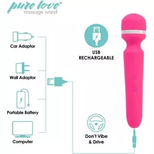 Pure Love Vibrator Wand, Personal Body Massager, Rechargeable Usb, Pink Pure Love Vibrator Wand, Personal Body Massager, Rechargeable Usb, Pink