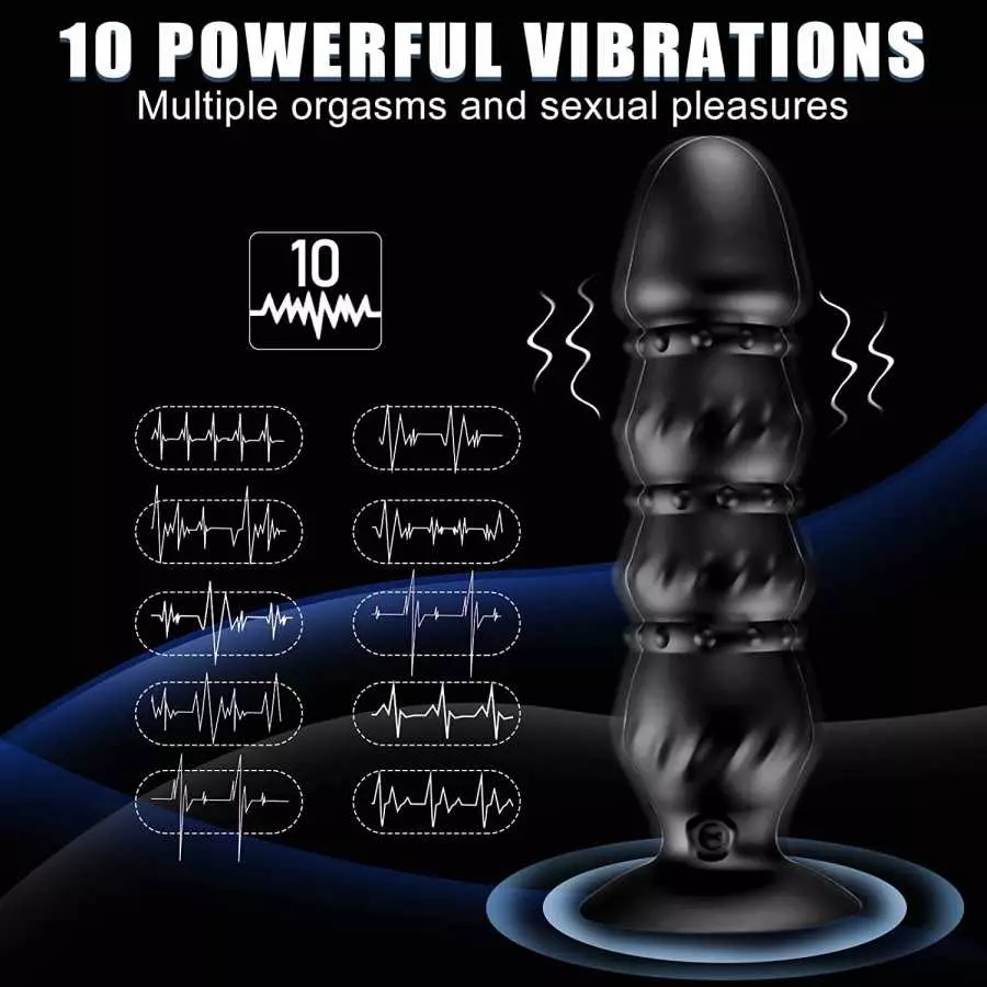 Vibrating Anal Beads Butt Plug, Prostate Massager Anal Vibrator with 10 Vibration Modes, Remote Control Flexible Silicone Rechar