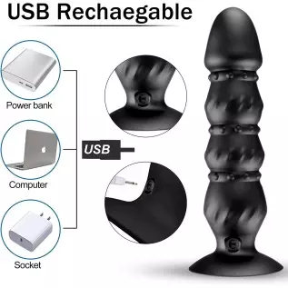 Vibrating Anal Beads Butt Plug, Prostate Massager Anal Vibrator with 10 Vibration Modes, Remote Control Flexible Silicone Rechar
