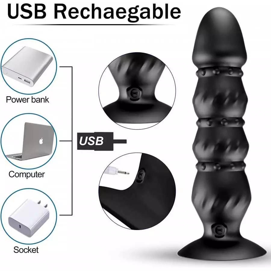 Vibrating Anal Beads Butt Plug, Prostate Massager Anal Vibrator with 10 Vibration Modes, Remote Control Flexible Silicone Rechar