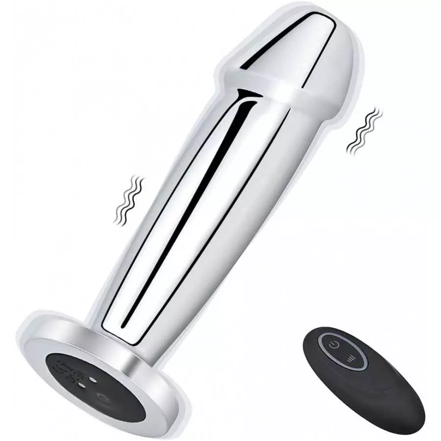 Vibrating Anal Plug Dildo with Remote Control, Rechargeable Metal Butt Plug Prostate Massager with 10 Modes, Magnetic Suction Ch